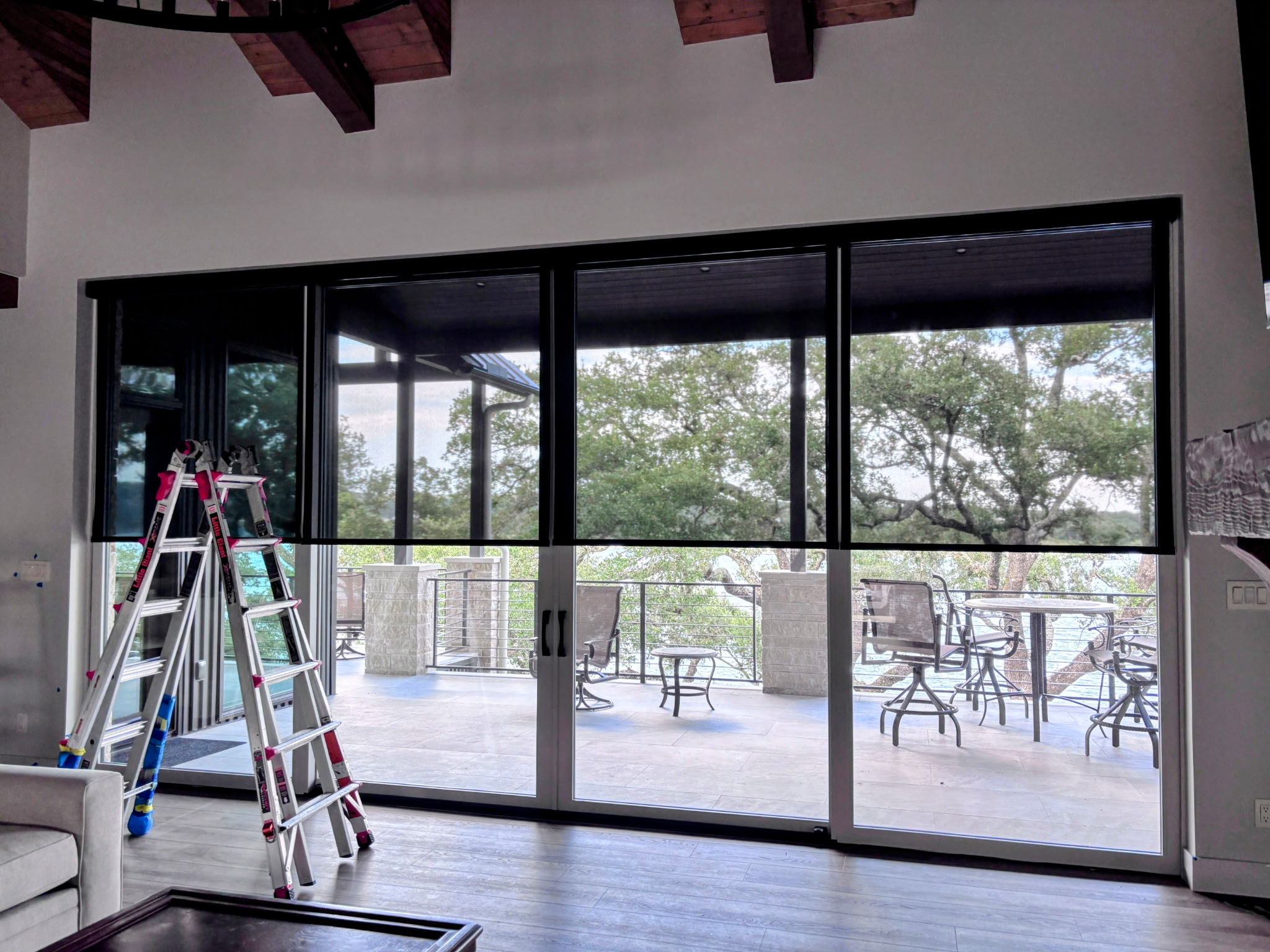 Motorized Roller Shades — Hill Country Great Room — Beacon Blinds